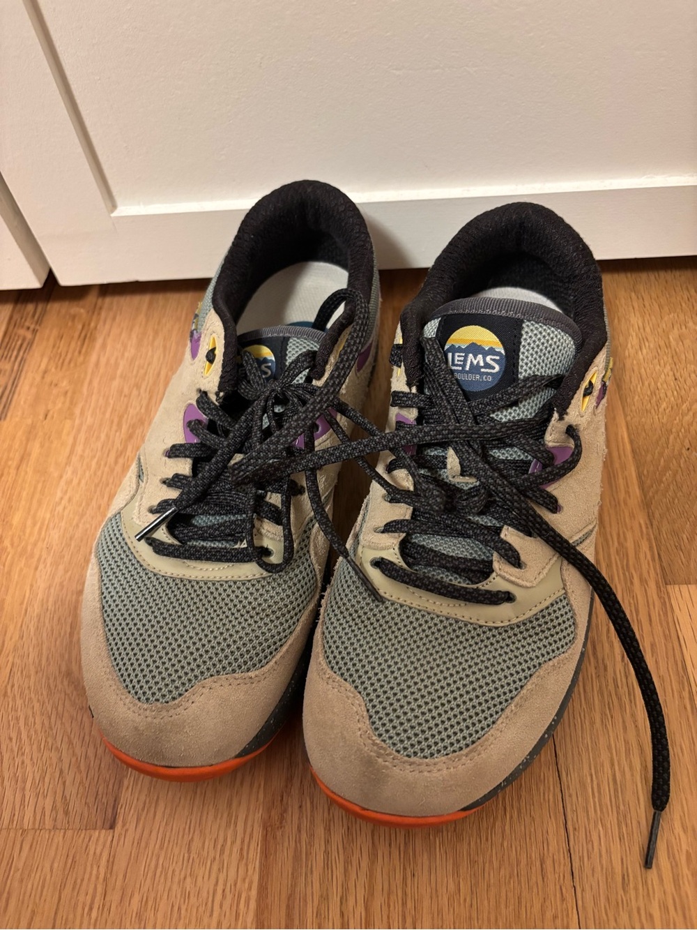 LEMS Women's Beige & Gray Trailhead Sneakers with Purple Accents